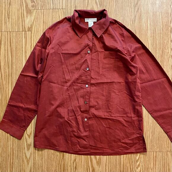 Doncaster Metallic Red Oversized Poplin Shirt Top Womens 4 - Picture 3 of 13